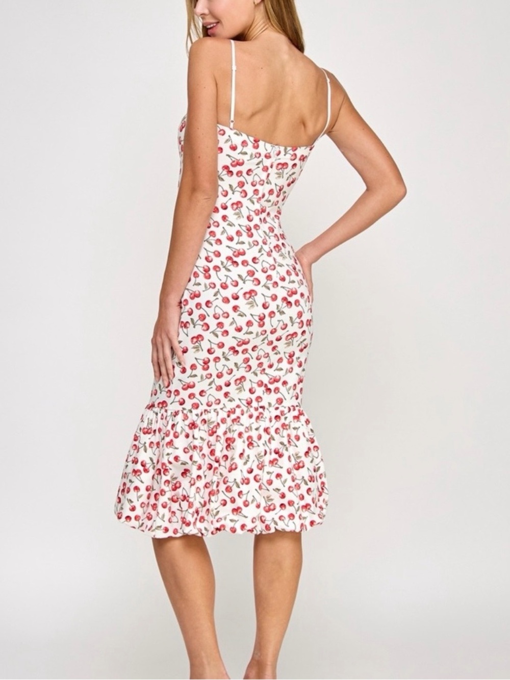 Katia Rae - White Cherry-Print Spaghetti Strap Mermaid Dress Size S View 2